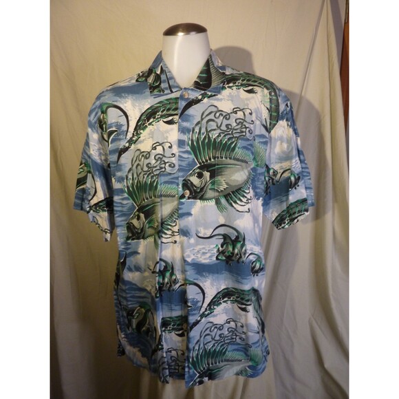 Newport Blue Hawaiian Short Sleeve Shirt-Pocket-Fish Design-sz M - Picture 2 of 4